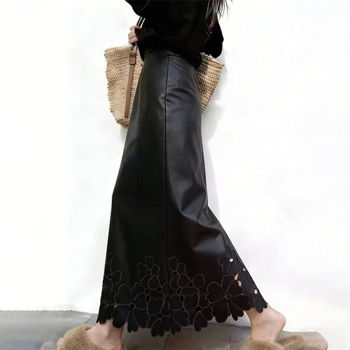 欧货高端定制黑色大码半身pu皮裙