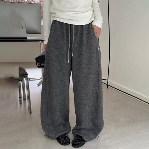 欧货高端定制灰色大码阔腿裤女