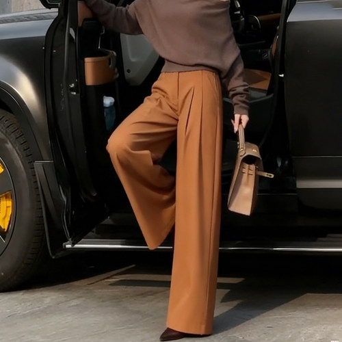 欧货高端定制橙色大码垂感西装裤