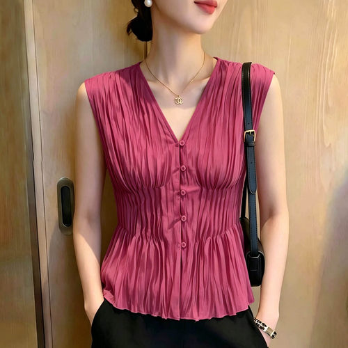 欧式高端气质梅红色大码上衣女
