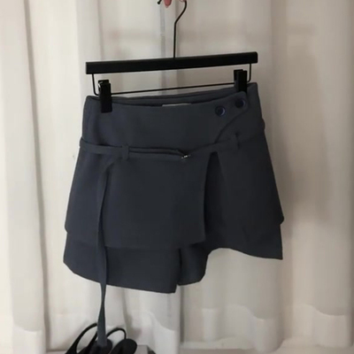 高端定制灰色毛呢大码半身裙裤女