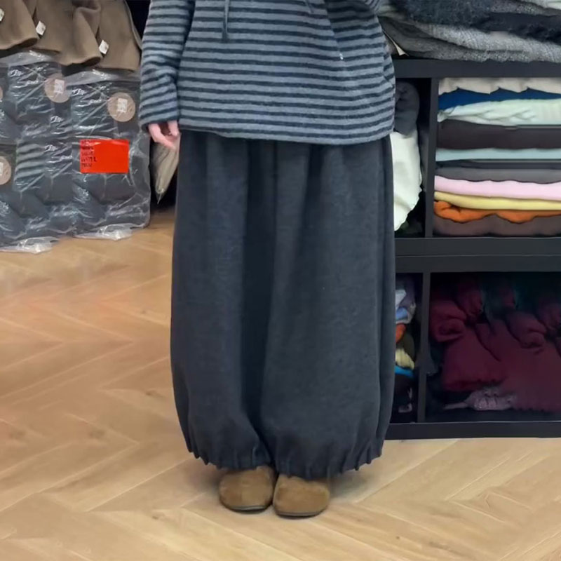 高端定制灰色大码阔腿花苞裤女