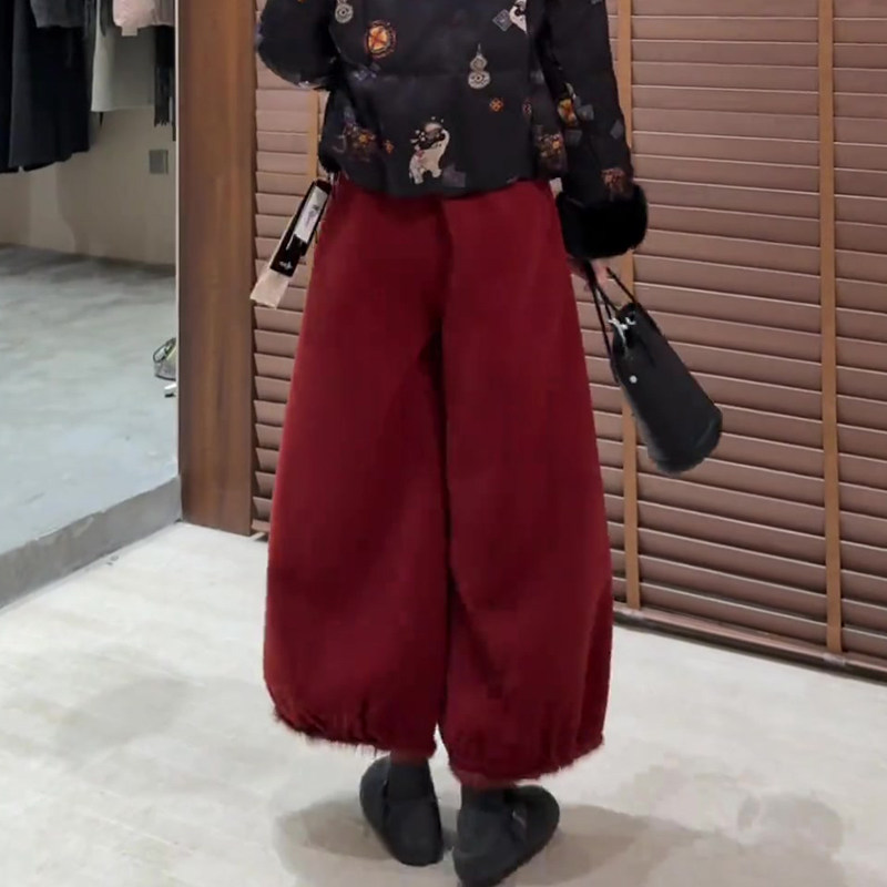 欧货高端定制深红色大码阔腿裤女2026早春新款慵懒风休闲灯笼裤子,女装/女士精品,大码裤装,淘宝优惠券,粉丝福利购,淘宝优惠卷