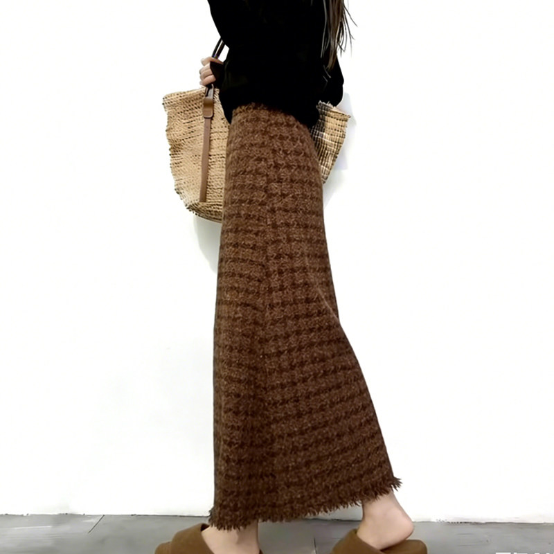 欧货高端定制棕色毛呢大码半身裙