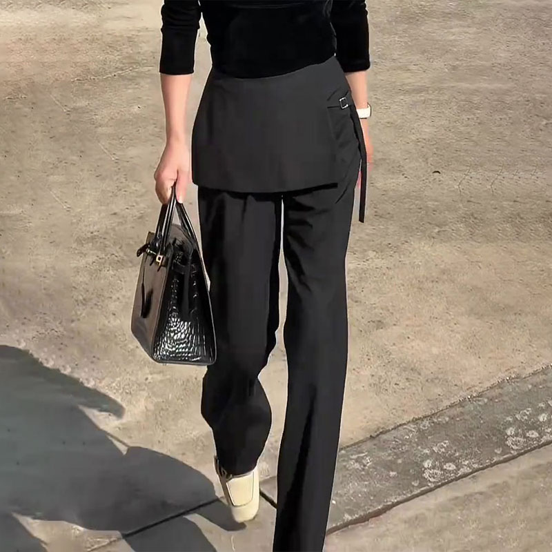 定制黑色挡片设计大码阔腿裤女