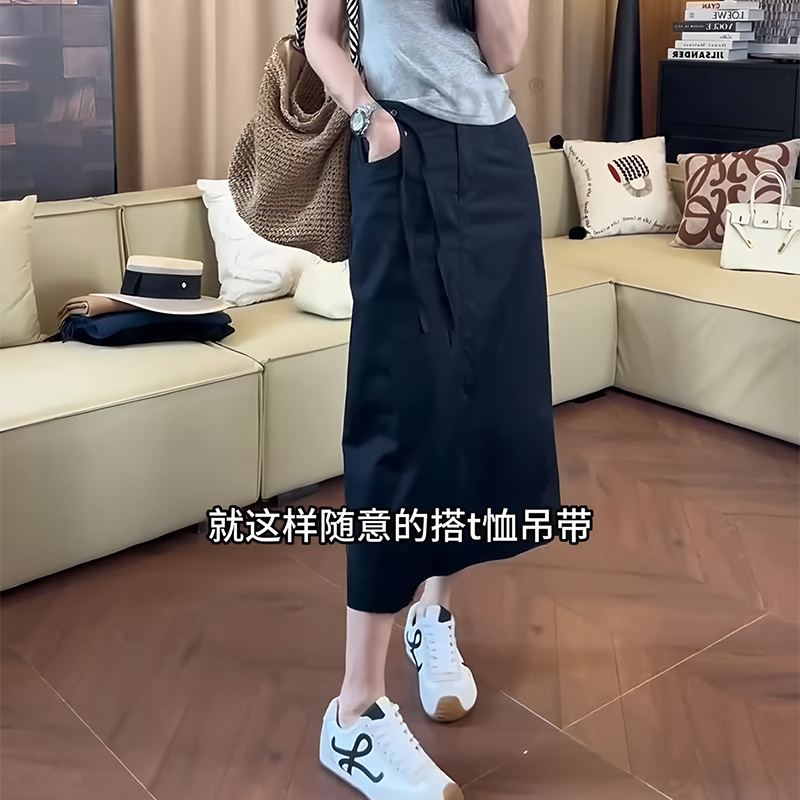 黑色修身遮肉休闲风大码半身裙女2025年夏季新款时髦洋气直筒长裙