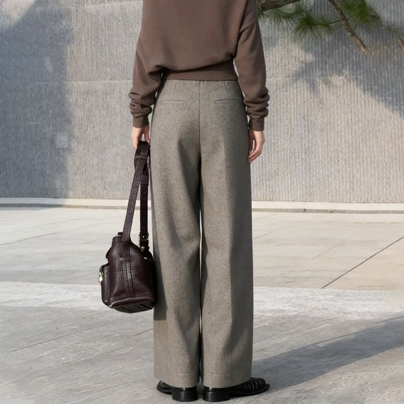 欧货高端定制高级灰色毛呢大码阔腿裤女2026早春新款垂顺感西装裤,女装/女士精品,大码裤装,淘宝优惠券,粉丝福利购,淘宝优惠卷