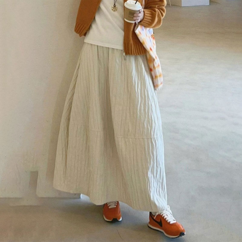 欧货高端定制白色大码褶皱半裙