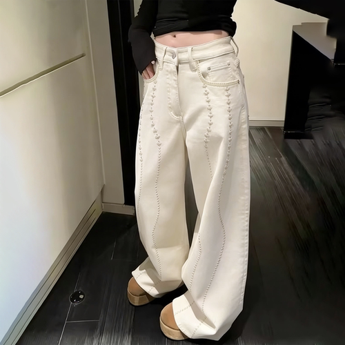 欧货高端定制纯白色大码阔腿裤女