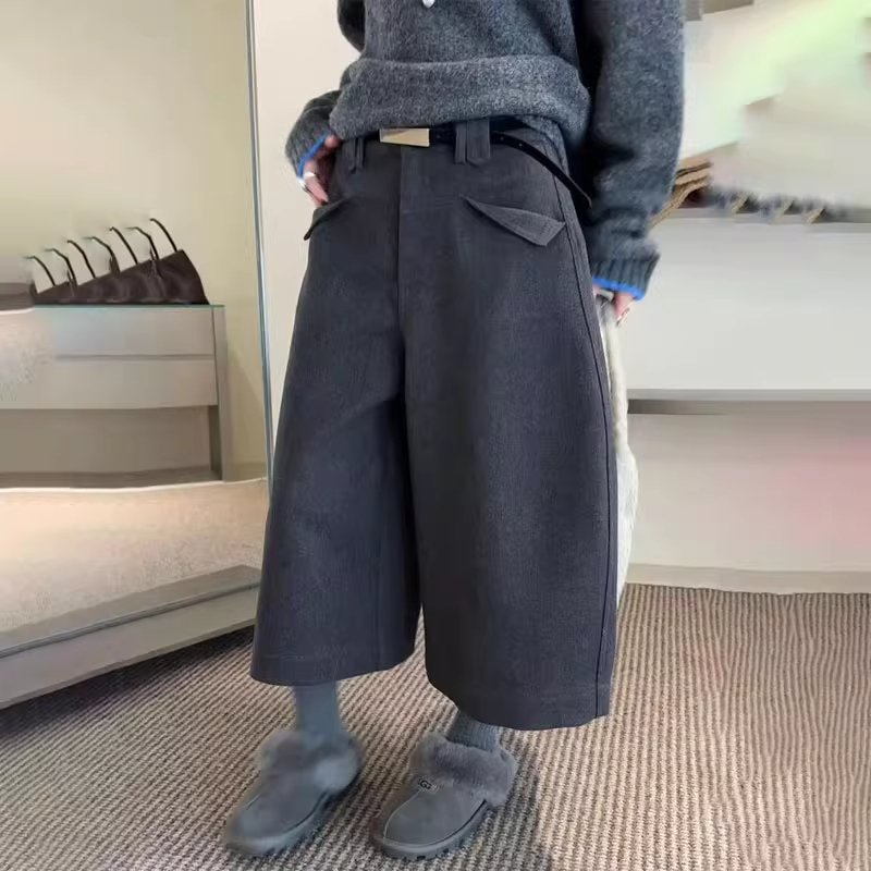 欧货高端定制灰色毛呢大码阔腿裤