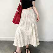 欧货高端定制米白色碎花大码 半身裙女2026早春新款 温柔风百褶裙子