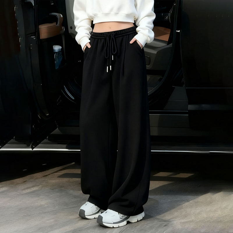 欧货高端定制黑色大码阔腿卫裤女