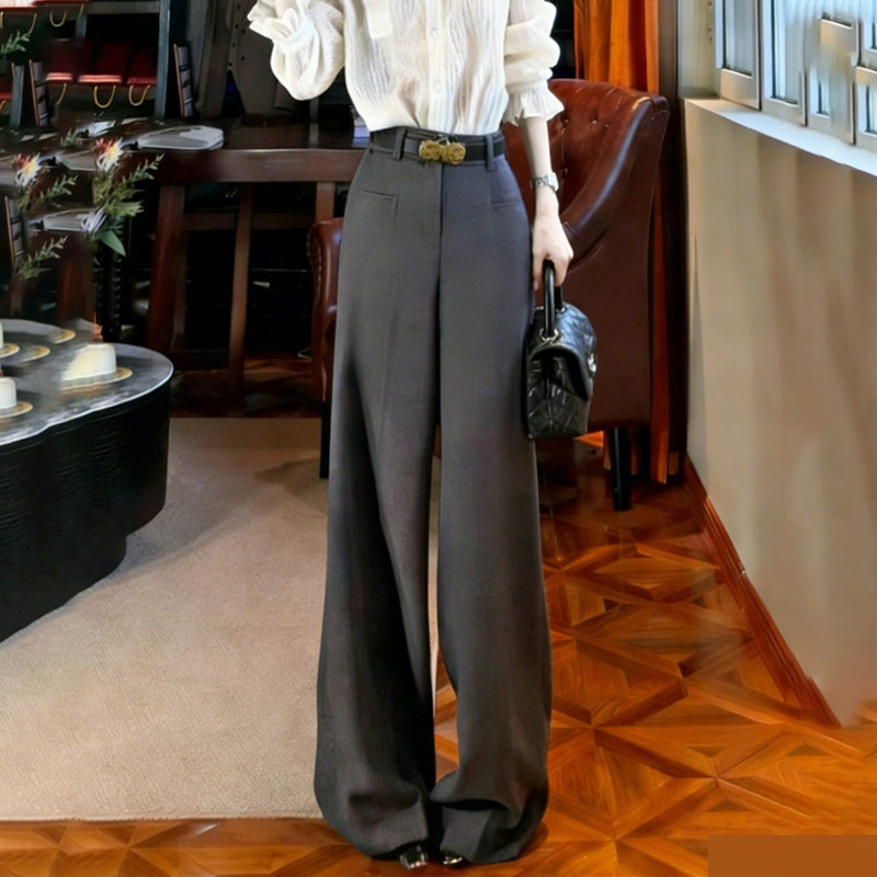 欧货高端定制灰色毛呢大码阔腿裤女2025冬季新款加厚垂顺感西装裤,女装/女士精品,大码裤装,淘宝优惠券,粉丝福利购,淘宝优惠卷