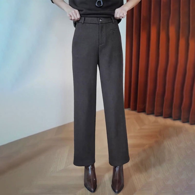 高端定制咖色毛呢大码阔腿裤女