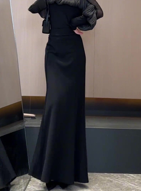 欧货高定黑色高腰包臀半身裙女2025冬季新款气质轻奢慵懒感鱼尾裙