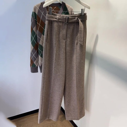 欧货高端定制奶咖色大码阔腿裤女