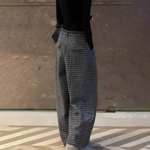 高端定制黑灰色毛呢大码阔腿裤女