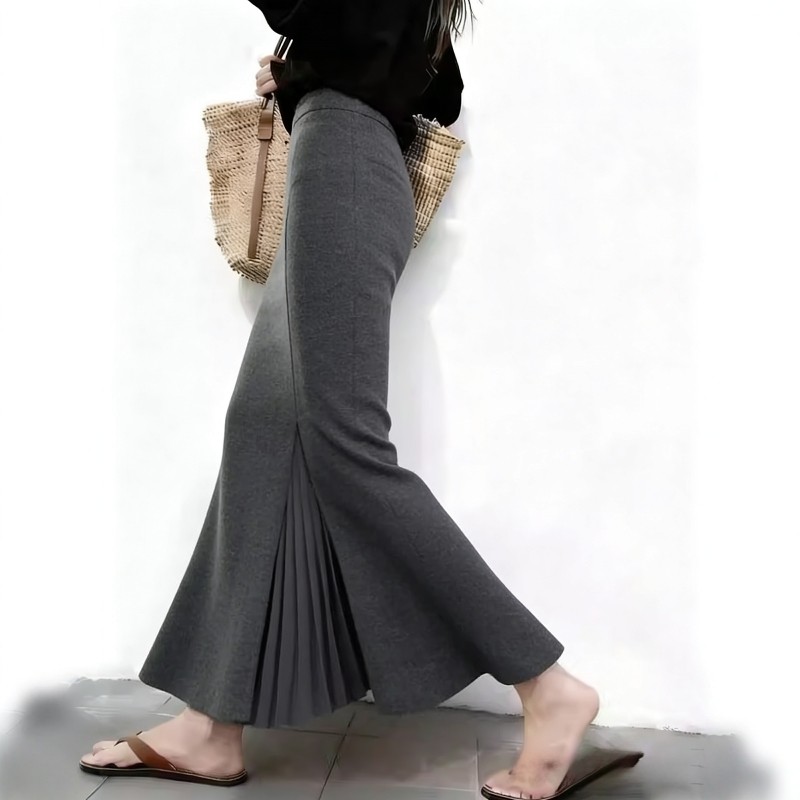 高端定制灰色褶皱大码半身裙女
