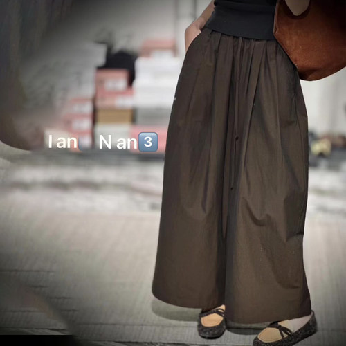 高级感深棕色高腰大码宽松休闲裤