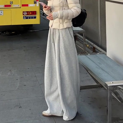 欧货高端定制浅灰色大码阔腿卫裤