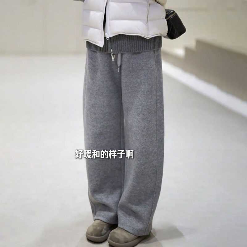 欧货高端定制灰色大码阔腿裤女