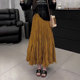 新款 欧货高端定制姜黄色大码 褶皱半裙2025秋季 复古简约大方裙子