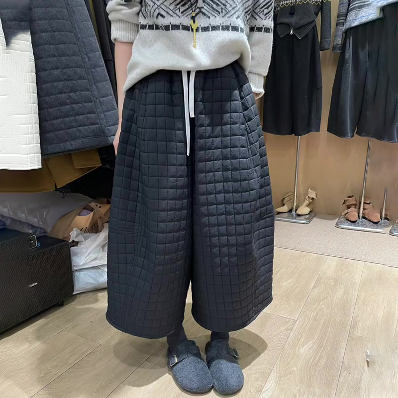 欧货高端定制黑色大码棉格阔腿裤女2025秋冬新款加厚慵懒风休闲裤,女装/女士精品,大码裤装,淘宝优惠券,粉丝福利购,淘宝优惠卷