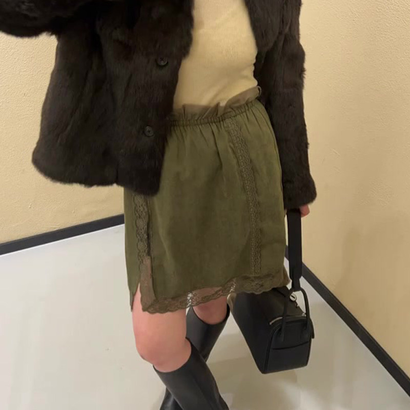 欧货高端定制绿色蕾丝边大码半身裙女2025冬季新款加厚轻熟A字裙,女装/女士精品,大码半身裙,淘宝优惠券,粉丝福利购,淘宝优惠卷