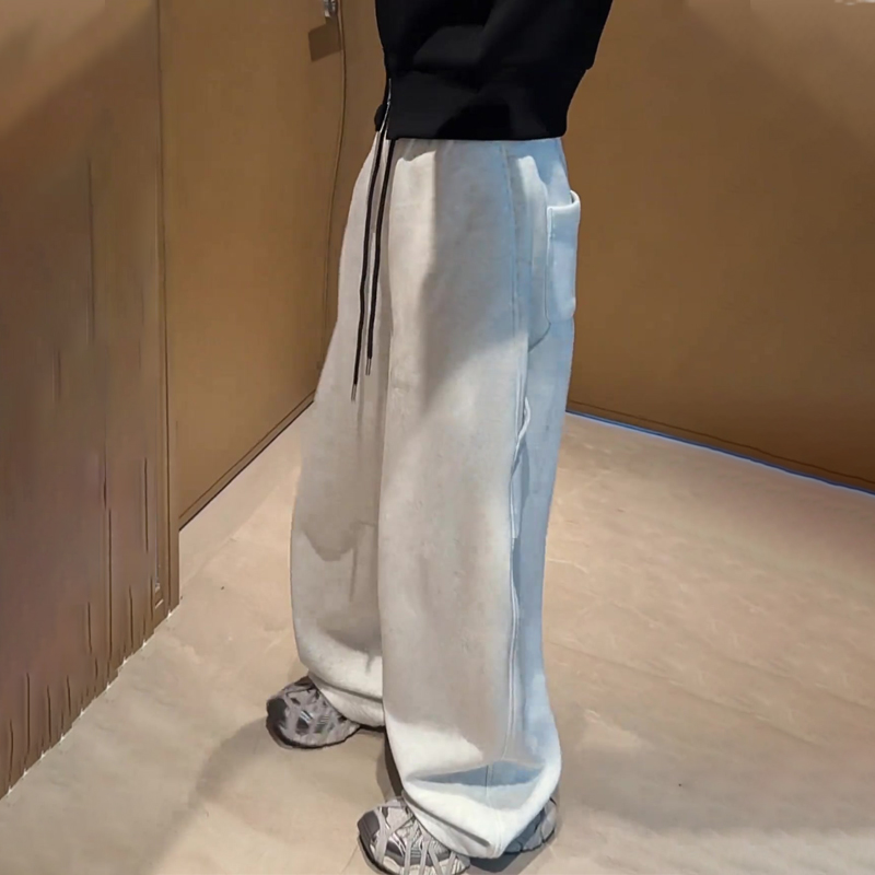 高端定制浅灰色毛呢大码阔腿裤女