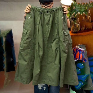 新款 裙2026夏季 设计感小众宽松中长裙子 半身工装 高端定制绿色大码