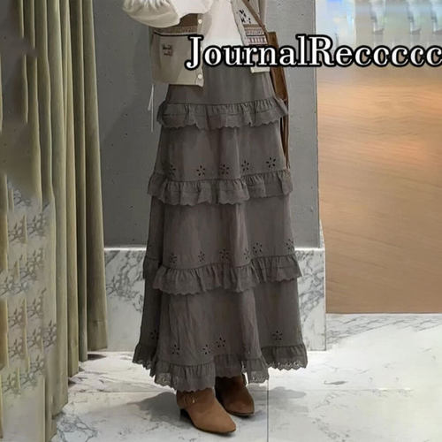 高端卡其色大码镂空半身蛋糕裙