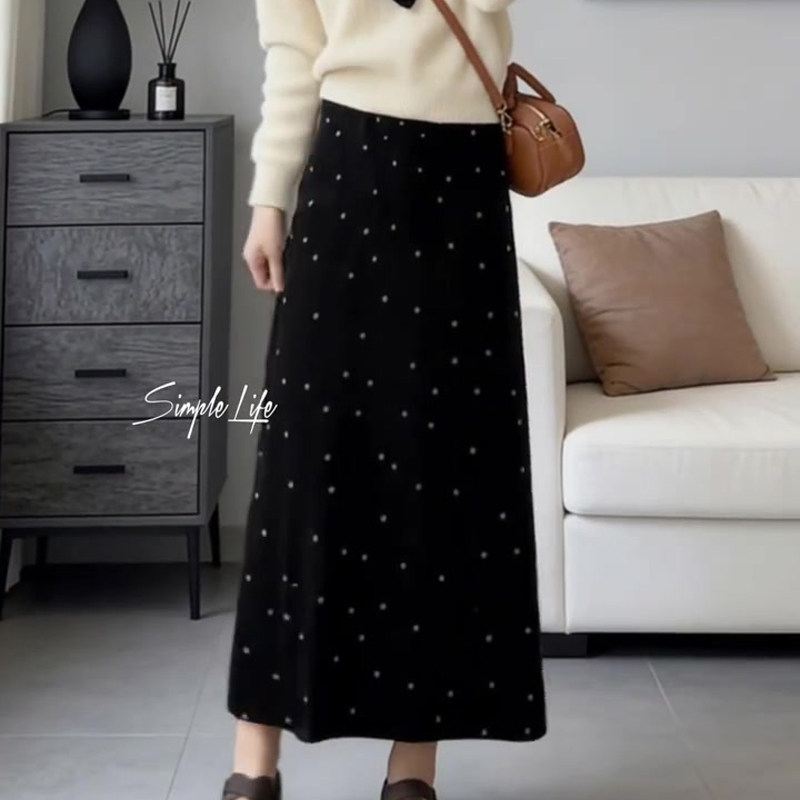 欧货高端定制黑色圆点大码半身裙