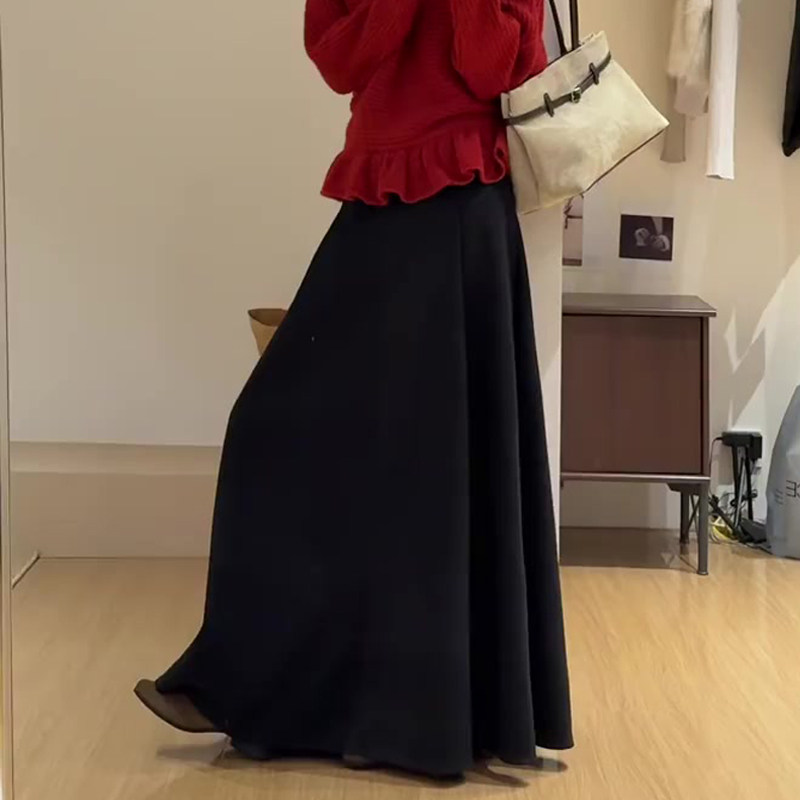 欧货高端定制黑色毛呢大码半身裙