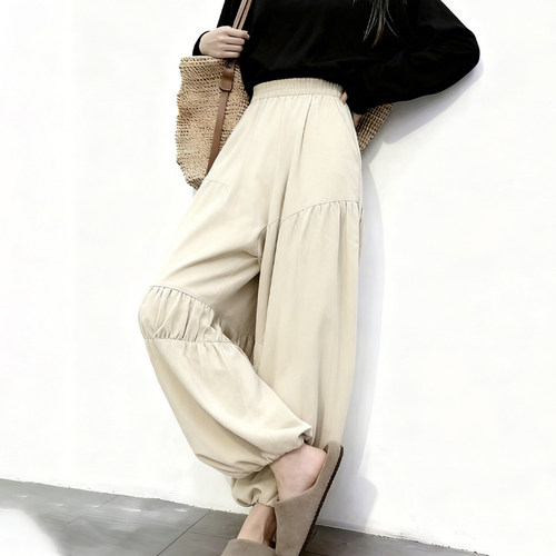 欧货高端定制米白色大码阔腿裤女