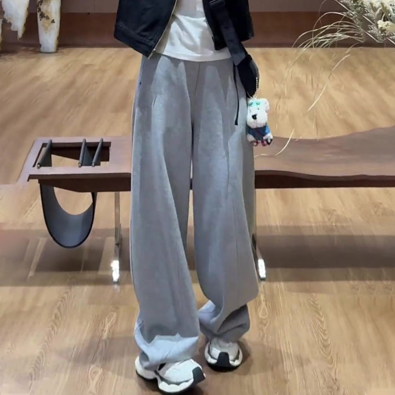 欧货高端定制灰色阔腿弯刀卫裤女