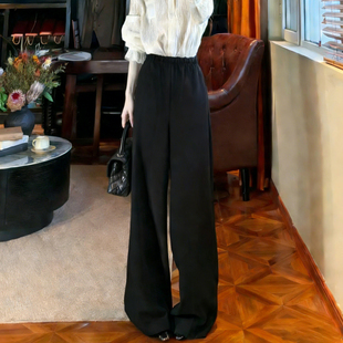 阔腿裤 裤 女2025冬季 加厚垂顺感西装 新款 欧货高端定制黑色毛呢大码