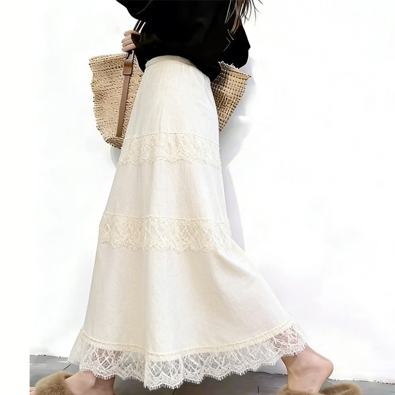欧货高端定制米白色蕾丝大码半身裙女2026早春新款轻熟温柔大摆裙,女装/女士精品,大码半身裙,淘宝优惠券,粉丝福利购,淘宝优惠卷