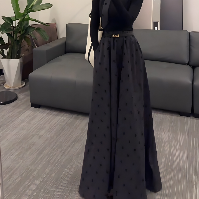 黑色大码宽松优雅印花半身裙女2025年春季新款时髦洋气显瘦A字裙