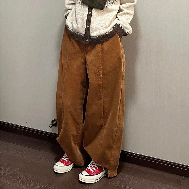 高端定制脏橘色灯芯绒大码阔腿裤女2025冬季新款加厚慵懒风弯刀裤,女装/女士精品,大码裤装,淘宝优惠券,粉丝福利购,淘宝优惠卷