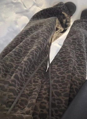 棕色美式复古豹纹加绒加厚保暖阔腿裤女2025年冬季新款高定直筒裤