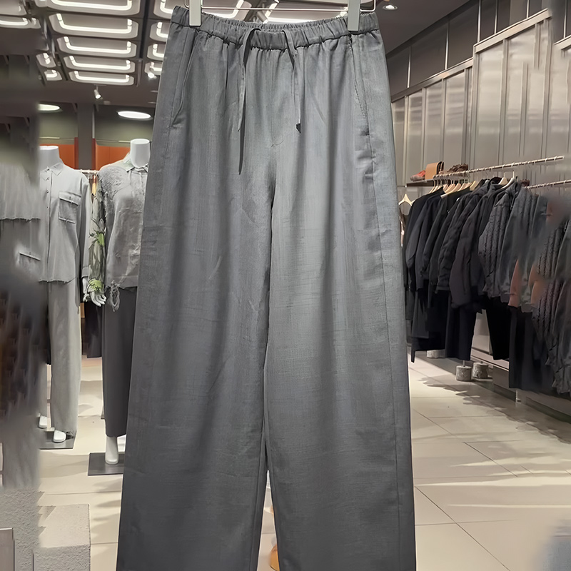 欧货正品灰色抽绳设计感阔腿裤子