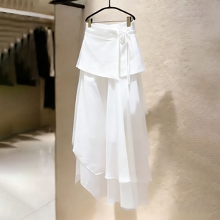 温柔风A字裙子 新款 欧货高端定制白色大码 假两件半身裙女2026夏季