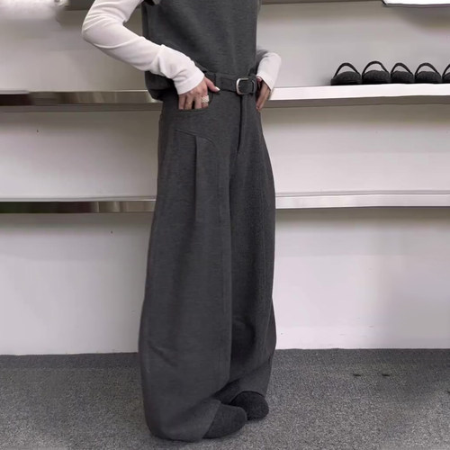 欧货高端定制灰色毛呢大码阔腿裤
