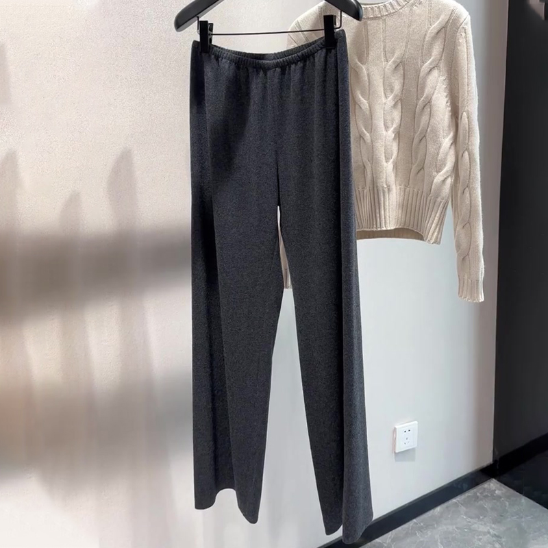 高端定制大码简约深色毛呢直筒裤