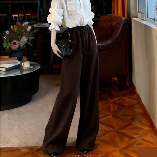 高端定制深棕色毛呢大码阔腿裤女