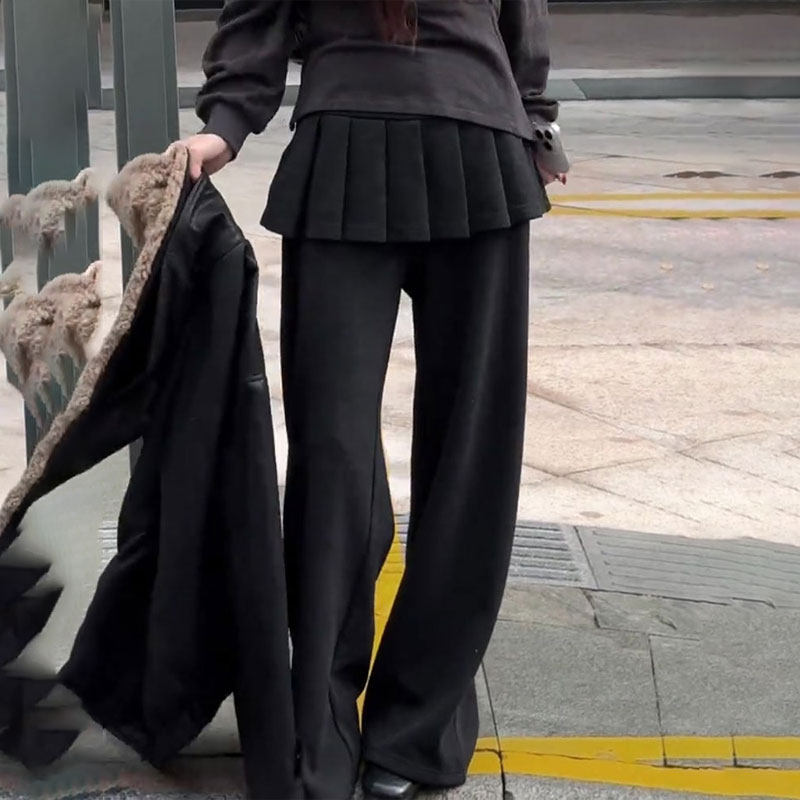 欧货高端定制黑色大码假两件阔腿裤女2025秋冬新款加厚慵懒休闲裤,女装/女士精品,大码裤装,淘宝优惠券,粉丝福利购,淘宝优惠卷