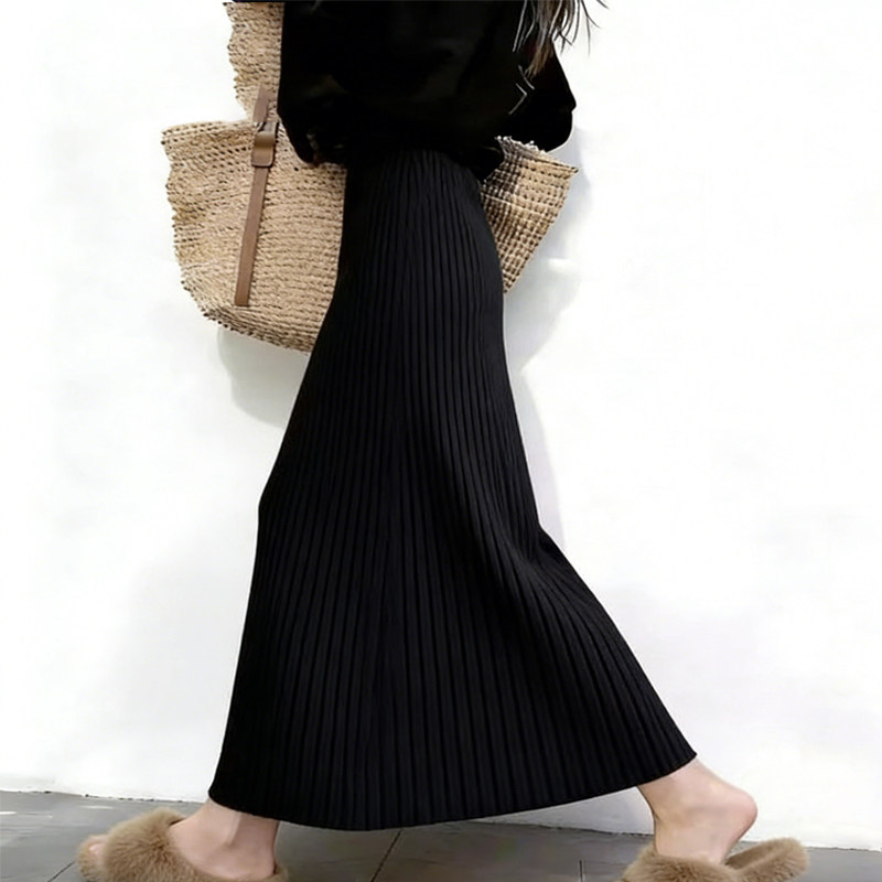 欧货高端定制黑色针织大码半身裙女2026早春新款极简轻熟风琴裙子,女装/女士精品,大码半身裙,淘宝优惠券,粉丝福利购,淘宝优惠卷