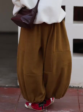 欧货高端定制姜黄色大码阔腿裤女2026早春新款小个子休闲灯笼裤子