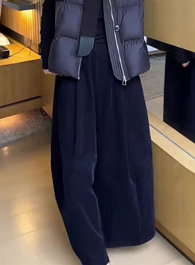 欧货高端定制紫色灯芯绒大码阔腿裤女2025秋冬新款加厚松弛休闲裤