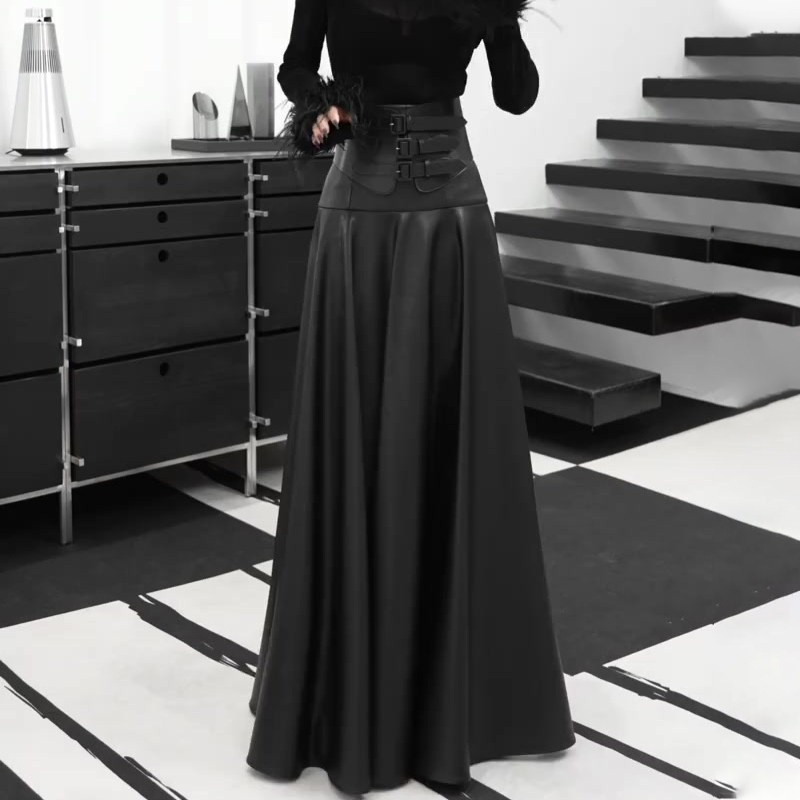 欧货高端定制黑色大码半身pu皮裙女2025冬季新款加厚轻熟风大摆裙,女装/女士精品,大码半身裙,淘宝优惠券,粉丝福利购,淘宝优惠卷